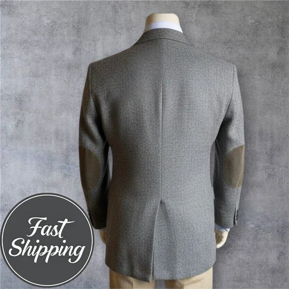 Vintage OAKBROOK Men’s Blazer 38R Gray Tweed Wool Sport Coat Two‑Button Jacket